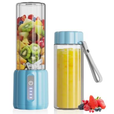 Imagem de Liquidificador portátil, misturador de tamanho pessoal para shakes e smoothies com 6 lâminas, mini liquidificador com tampa de viagem