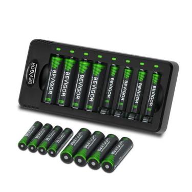 Imagem de Carregador de bateria BEVIGOR 8 Bay com 8 AA 2800mAh e 8 AAA 1100mAh