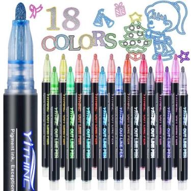 Imagem de Canetas de gel metálico Glitter YITHINC Outline Shimmer Markers