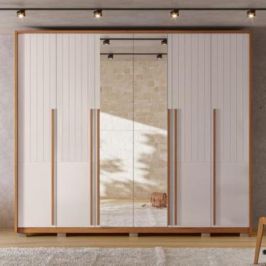 Imagem de Guarda Roupa Casal Ema 6 Portas de bater com Espelhos 6 Gavetas em MDF Freijo/OffWhite G11 - Gran Belo