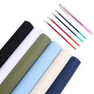 Imagem de Kit de bordado de 12 peças, tecidos de algodão bordados, quadrados de 30 x 30 cm, 6 peças, 6 cores, com 6 canetas solúveis em água para projetos de artesanato e decoração, bordados e estofados