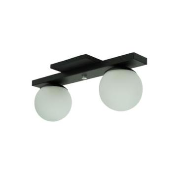 Imagem de Lustre Plafon Pendente Luminária Com 2 Globos De Vidro 10cm (Preto)