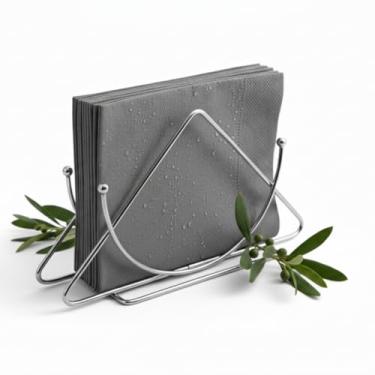 Imagem de Porta Guardanapo de Mesa Inox Triangular, Suporte Moderno e Durável para Cozinha e Sala de Jantar, Organizador de Papel para Bancada com Design Elegante, Acessório de Aço Resistente para o Dia a Dia