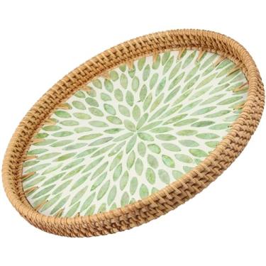 Imagem de Bandeja redonda de vime, bandeja decorativa de vime, bandeja de centro multiuso, prato de frutas de vime natural de 30 x 30 x 3 cm para pão, café, lanches, frutas, cozinha, sala de estar