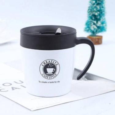 Imagem de Caneca Termica Aço Inox 350 Ml Com Tampa E Colher Branco