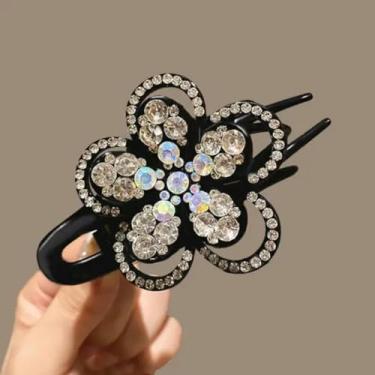 Imagem de Grampo de bico de pato de flor com garra de cabelo brilhante elegante suporte de rabo de cavalo acessório de cabeça presentes acessórios de cabelo