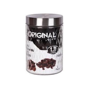 Imagem de Pote De Vidro Redondo Diamond Com Tampa De Inox Safira 1,3 Litros - Or