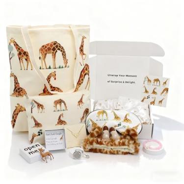 Imagem de WIDEAL Presentes femininos para amantes de girafa – sacola, bolsa de maquiagem, conjunto de máscara de sono para os olhos para meninas – aniversário, Natal, presentes de agradecimento para mãe