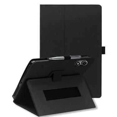 Imagem de Capa para tablet SGIN T12 Android 13 de 10,51 polegadas, capa dobrável de couro PU FJIASTB com suporte para caneta e alça de pulso, portátil para viagens de negócios (preto)