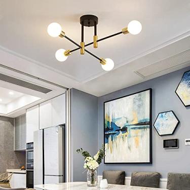 Imagem de Lustre 2,4,6,8-Luzes Preto e Dourado Lustre Luz Mid Century Modern Industrial E26 Luminária Pingente Luminária de Teto (2 Luzes) luminária pendente pendente