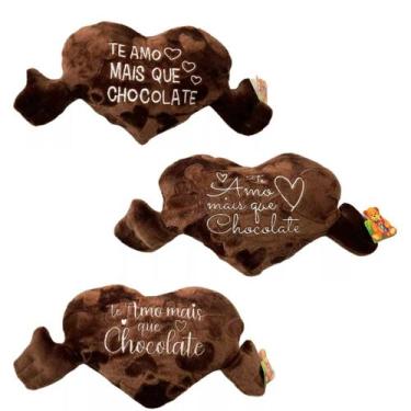 Imagem de Pelúcia almofada coração chocolate 41cm com frase sortida - fizzy fe69