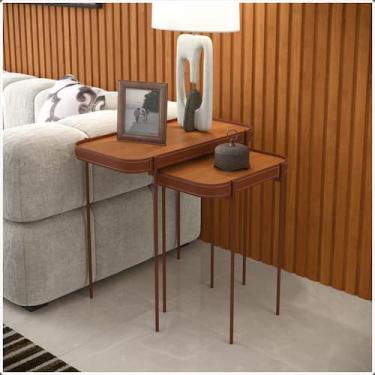 Imagem de Mesa Lateral Melin G 70x37 Nature Com Pes Metal Cobre DECORA MÓVEIS ON