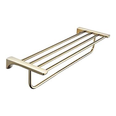 Imagem de Prateleira de banheiro suporte de toalha dourado pálido suporte de parede, toalheiro de banheiro, suporte de toalha duplo de parede dobrável de 61 cm, prateleiras flutuantes multifuncionais montadas