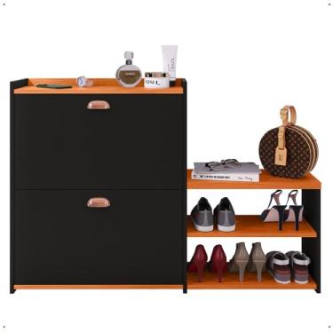 Imagem de Sapateira Organizadora Com Prateleira E Gaveta Basculante Hall de Entrada - Milano - K7 Plus Cor:Preto Com Nature