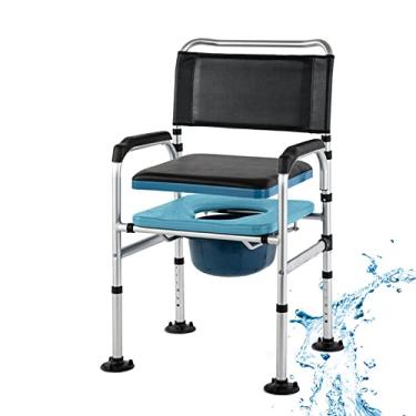Imagem de WUHUQN Cadeira de vaso sanitário ajustável em altura com encosto de braço e balde de vaso sanitário, banquinho portátil para assento de vaso sanitário, cadeira noturna de liga de alumínio para adultos