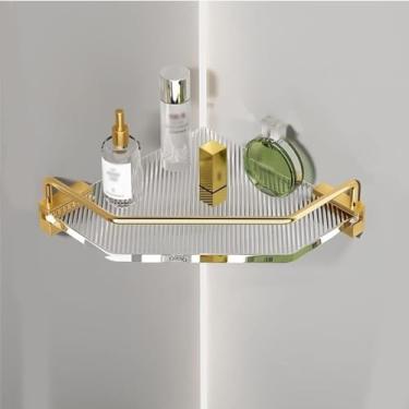 Imagem de Prateleira De Banheiro De Canto Caddy De Chuveiro Acrílico Sem Perfuração Prateleira De Chuveiro De Grande Capacidade Cosméticos Rack De Armazenamento De Xampu Prateleir, Gold, 1 Layer