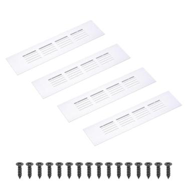 Imagem de PATIKIL Grade de ventilação retangular de 20 x 5 cm, 4 peças de cobertura de ventilação de alumínio com parafusos de montagem para guarda-roupa de porta de armário de armário, prata