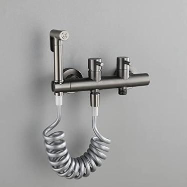 Imagem de CUTPOIY Kit de pulverizador de bidê para vaso sanitário cinza pulverizador portátil bidê acessório torneira kit de pulverizador para vaso sanitário alça dupla multifuncional banheiro banheiro kit de