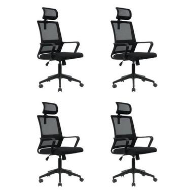 Imagem de Kit 4 Cadeiras Presidente Giratória Tela Mesh com Relax Tokyo - Espres