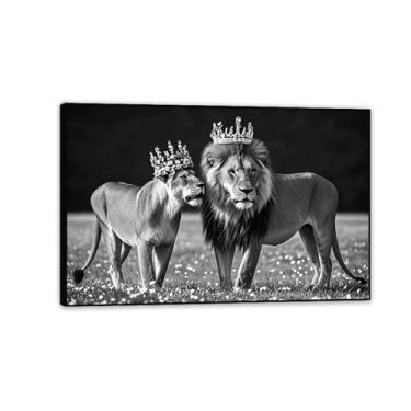 Imagem de Animais Coroa Dourada Leão e Leoa Arte de Parede Rei e Rainha Coroa de Leão Decoração de Parede Fotos de Casal Impressões Pôsteres para Sala de Estar Quarto Banheiro Decoração de Casa 60 x 40 cm