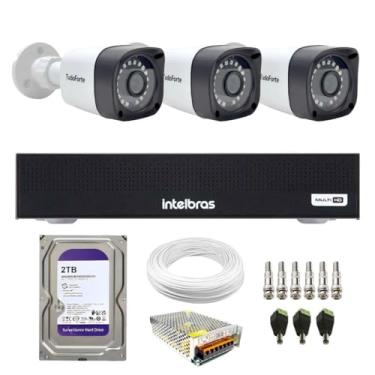 Imagem de Kit 3 Câmeras Tudo Forte TF 2020 B Full HD 1080p Bullet Visão Noturna 20M Proteção IP66 + DVR Gravador Intelbras MHDX 1104-C 4 Canais + HD Interno 2TB