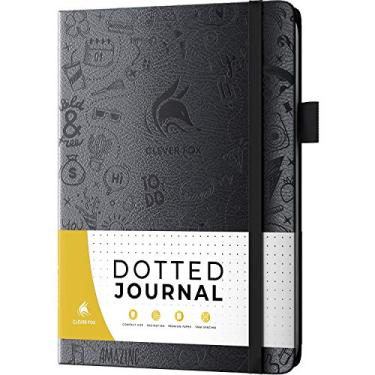 Imagem de Clever Fox Caderno pontilhado 2.0 – Caderno compacto de planejamento e esboço com grade de pontos 120 GSM de espessura, papel antisangria – Agenda com laço de caneta, bolso, fitas, adesivos A5 – Preto