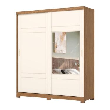 Imagem de Guarda Roupas Casal 2 Portas De Correr Com Espelho 3 Gavetas Dalia Madeirado/off White