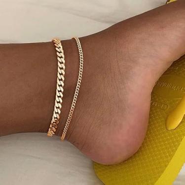 Imagem de Tornozeleiras femininas minimalistas, banhadas a ouro, 2 peças, boho, delicadas, simples, modernas, joias para pés, férias de verão, estilo moderno, oceano, praia, acessórios descalços, presente de