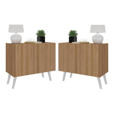 Imagem de Kit 2 Mesas De Cabeceira Retrô 2 Portas Multimóveis Mp4138 Rustic/branco Rustic/branco