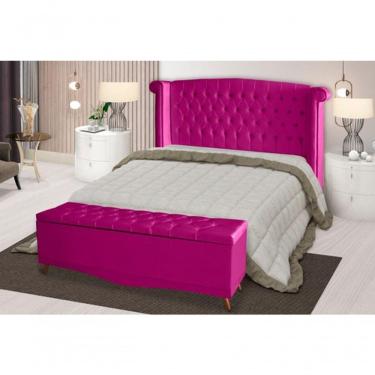 Imagem de Kit Cabeceira De Cama Box E Calçadeira Baú Malibu Queen 160 Cm Suede Rosa Pink Eli Móveis