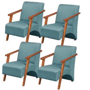 Imagem de Kit 4 Poltronas Venus 1 Lugar Braço Madeira Maciça Tecido Suede Turquesa
