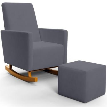 Imagem de Poltrona De Amamentação Com Balanço E Puff Ravena W01 Suede Cinza - Lyam Decor