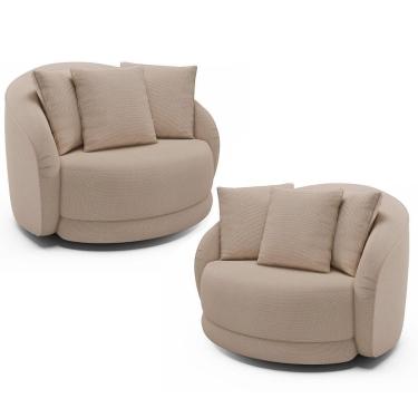 Imagem de Kit 2 Poltronas Decorativa Giratória Para Sala Kaly M22 Linho Cru - Mpozenato