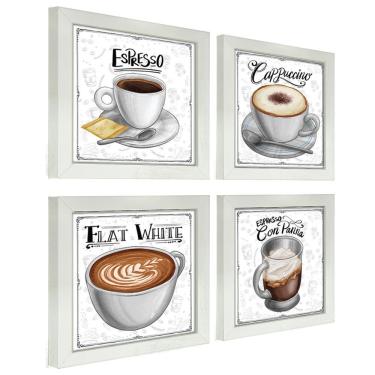Imagem de Quadro Decorativo Café Expresso Padaria Cozinha 12X12Cm 2 Titulo Moldura Branca