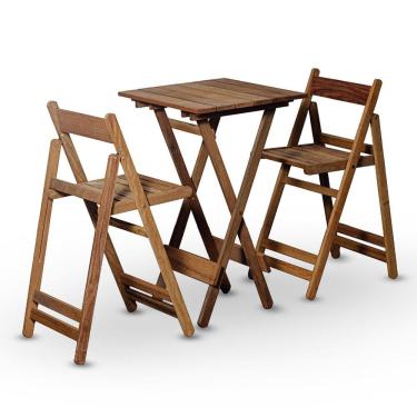 Imagem de Conjunto De Mesa Bistrô E 02 Cadeiras Em Madeira Nobre Sem Pintura