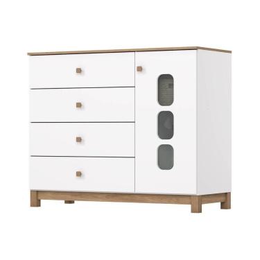 Imagem de Cômoda Infantil Aconchego C/ 1 Porta E 4 Gavetas Branco/jequitiba - Henn