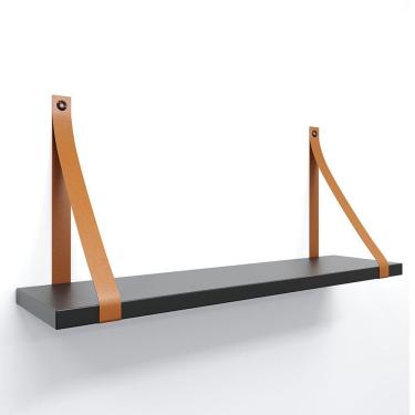 Imagem de Prateleira Em Mdf Preto 60x15cm Com Alça Cor Caramelo