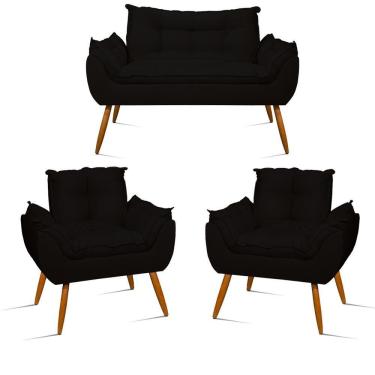 Imagem de Kit Namoradeira Opala Sala Quarto e 02 Poltronas Balaqui Decor Preto