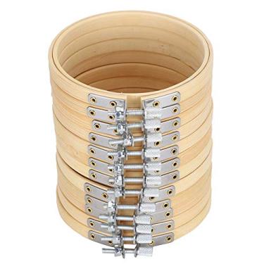 Imagem de Aros de bordado círculo moldura de madeira ponto cruz anel de aro creme colorido diy ferramentas artesanais para bordado ponto cruz bordado 12 peças 4,2 polegadas
