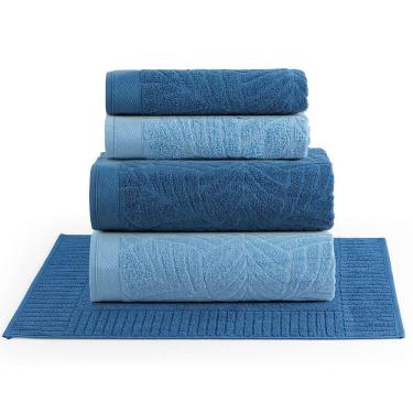 Imagem de Jogo de Banho Native Toalhas Macias Costela de Adão 100% Algodão Fio Penteado 5 Peças Azul