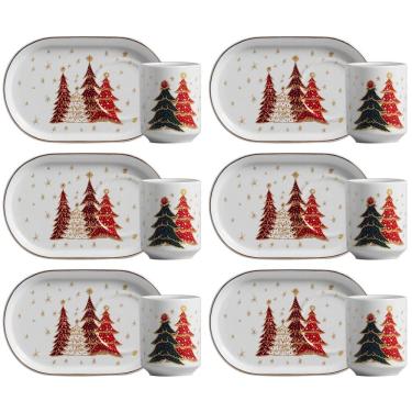 Imagem de Conjunto de 6 Xícaras de Café com Pires Bosque Encantado de Cerâmica 170ml - Scalla