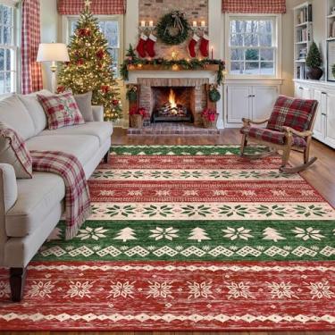 Imagem de PureCozy Tapete de Natal vermelho 20 x 25 cm lavável para sala de estar, floco de neve, decoração de férias, tapete decorativo de Natal, antiderrapante, macio, de pelo baixo, boho, sala de jantar