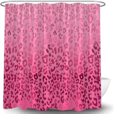 Imagem de LAEDCIITI Cortina de chuveiro com estampa de leopardo rosa moderna elegante estética animal selvagem guepardo safári estampa de pele de menina cortina de banho com gancho, 177 x 178 cm