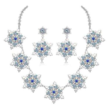 Imagem de FAERLIIRY Conjunto de brincos de colar de flocos de neve de Natal com strass de cristal cintilante, brincos pendentes de gota, joias de festa de Natal, presente para mulheres, One Size, Metal, Sem