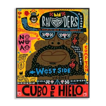 Imagem de Stupell Industries Retrato icônico de colagem hip hop cinza emoldurado arte giclée, design por Jorge R. Gutierrez, 14 x 11