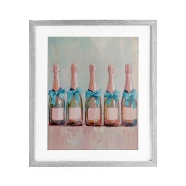 Imagem de Stupell Industries Garrafas de champanhe rosa e azul impressão emoldurada preta sob vidro, design por Petal Prints Design, 21 x 17