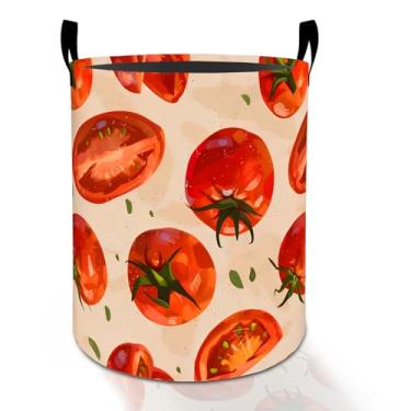Imagem de Cesto de roupa suja com padrão de tomate para meninos, meninas, crianças, adultos, caixa de armazenamento de roupas Oxford dobrável, impermeável, organizador de alimentos frescos e vegetais para