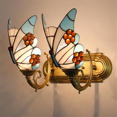 Imagem de Luminária de parede retrô americana LED estilo europeu de luxo para sala de estar, quarto, escritório, casa de campo, hotel, restaurante, café, bar, corredor, com vidro colorido (Estilo 21)