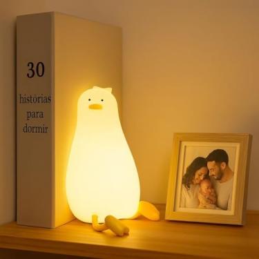 Imagem de Luminária Patinho LED Touch Recarregável USB Sem Fio Silicone Flexível Infantil Abajur Noturno Bebê Mesa Escritório 3 Níveis Leitura Fofa Abajur Suporte Celular Decorativa