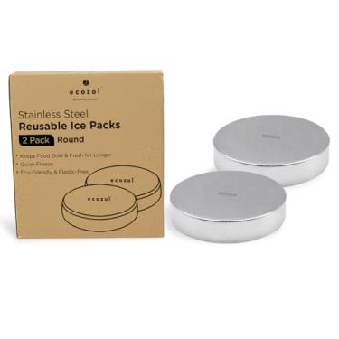 Imagem de ecozoi Refrigeradores de almoço de aço inoxidável - Sacos de gelo para lancheiras, lancheiras, caixas de bento e refrigeradores - 2 pacotes redondos, sem plástico e sustentáveis